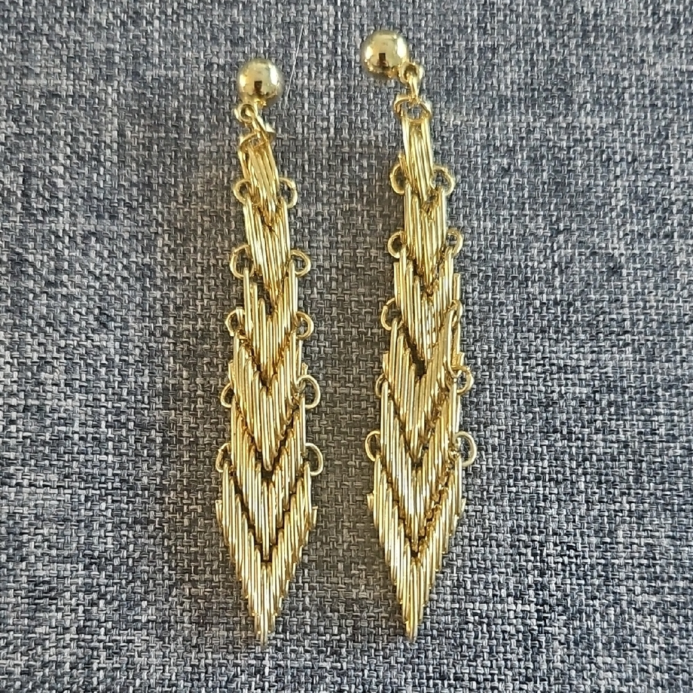 VINTAGE Chevron Earrings Style Gold Dangle Retro Women Accessories